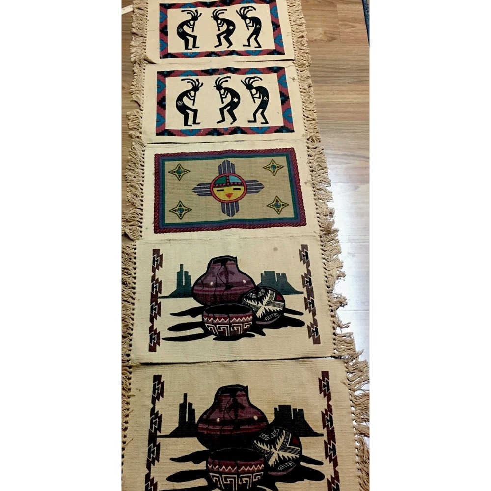 El Paso Saddle Blanket Co Fringed Placemats 100% Cotton Southwestern Kopelli